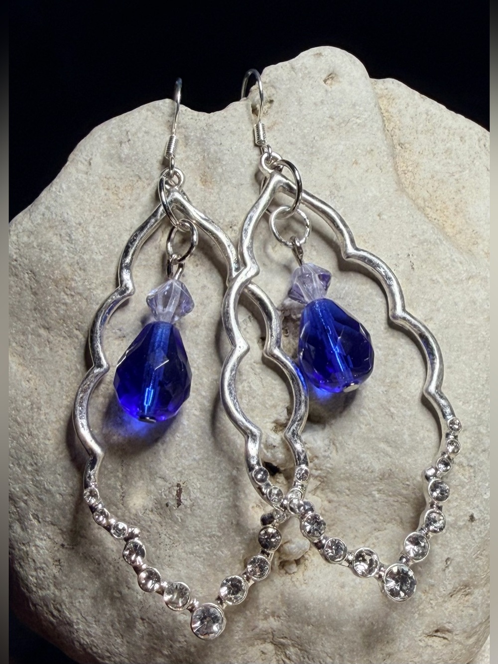 ✨Handmade✨ Silver Drop Earrings with Blue Crystal Teardrops - Hypoallergenic